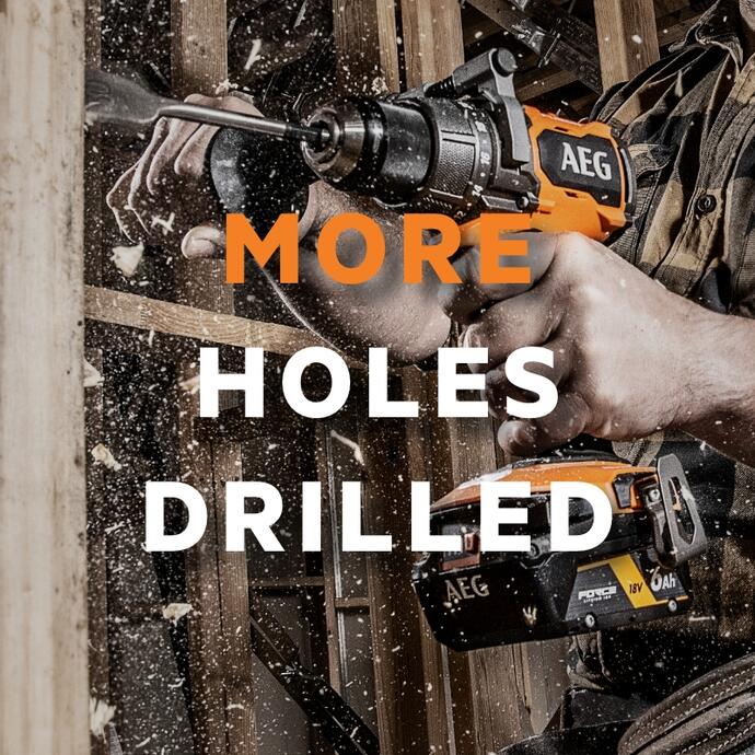 More holes drilled using an AEG FUSION hammer drill